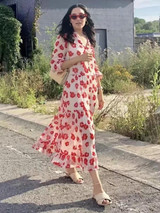 Flower Print Long Sleeve Bohemia Chiffon Maxi Dress