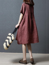Linen Cotton Solid Color Short Sleeve Loose Dress Linen Cotton Solid Color Short Sleeve Loose Dress
