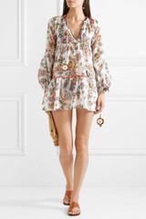 Floral Print V Neck Long Sleeve Bohemia Mini Dress