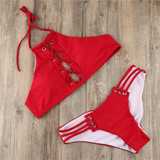 2018 Red Hollow Sexy Swimwear Bikini Sets