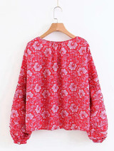 Boho Floral Long Sleeve V Neck Top Blouse