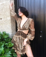 2018 Print V Neck Long Sleeve Backcross Mini Dress