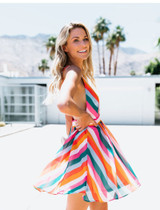 Colorful Stripe Spaghetti Strap Backless Mini Dress
