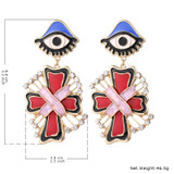 Evil Eye Cross Dangle Earrings