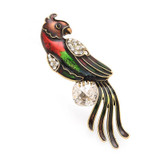 Enamel Crystal Parrot Brooch