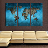 Unframed 3 Panels Abstract Blue Map Landscape HD Picture Canvas Print Painting Modern Canvas Wall Art Gift For Home Decoration