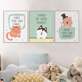 Modern Kawaii Animals Pet Cat Lion Quotes Canvas A4 Art Print Poster Nursery Wall Picture Kids Baby Room Decor Painting No Frame