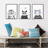 Triptych Black White Kawaii Animals Panda Cat A4 Art Prints Poster Nursery Wall Picture Canvas Painting Kids Room Decor No Frame Triptych Black White Kawaii Animals Panda Cat A4 Art Prints Poster Nursery Wall Picture Canvas Painting Kids Room Decor No Frame
