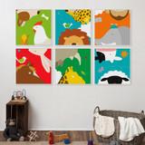 Cute Animal Farm Cow Giraffe Colorful Canvas Art Print Poster Cartoon Nursery Wall Picture Kid Baby Room Decor Painting No Frame