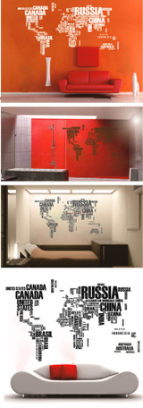 Text World map wall decal