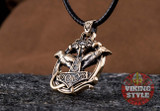 Mjölnir Pendant - Huginn & Muninn, Bronze