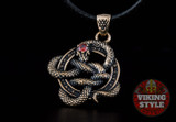 Jörmungandr Pendant - Red Zirconia, Bronze