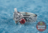 Fenrir Ring - Red Gemstone, 925 Silver