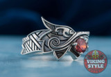 Fenrir Ring - Red Gemstone, 925 Silver