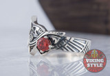 Fenrir Ring - Red Gemstone, 925 Silver