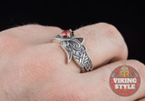 Fenrir Ring - Red Gemstone, 925 Silver