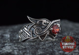 Fenrir Ring - Red Gemstone, 925 Silver