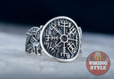 Vegvísir Ring - Wolf, 925 Silver