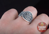 Vegvísir Ring - Wolf, 925 Silver