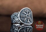 Vegvísir Ring - Wolf, 925 Silver