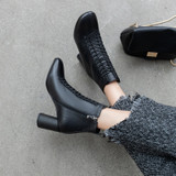 INS HOT New Women Ankle Boots Genuine Leather 22-24.5 Cm Feet Length Boots for Women Pointed Toe Chelsea Boots High Heel Boots