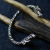 Large Silver Viking Wolf Bracelet