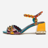 New Purple Designer Women Chunky High Heels Sandals Rivets Wedding Shoes Woman Comfortable Summer Genuine Leather Dress Shoes