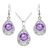 Water Drop Cubic Zirconia Necklace & Earrings Vintage Fashion Jewelry Set