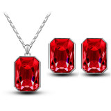 Square Crystal Necklace & Earrings Fashion Jewelry Set