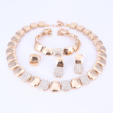 Gold-Plated Crystal Square Necklace, Bracelet, Earrings & Ring Wedding Jewelry Set