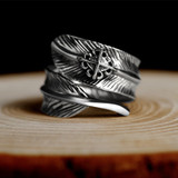 Feather and Cross 925 Sterling Silver Adjustable Vintage Punk Biker Ring Feather and Cross 925 Sterling Silver Adjustable Vintage Punk Biker Ring