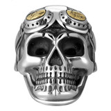 Gothic Skull Aviator Glasses 925 Sterling Silver Vintage Punk Biker Ring Gothic Skull Aviator Glasses 925 Sterling Silver Vintage Punk Biker Ring