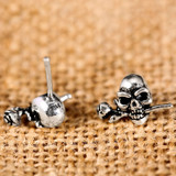 Skull Rose 925 Sterling Silver Vintage Steampunk Rock Biker Stud Earrings