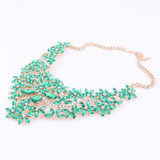 Gold-Plated Rhinestone and Crystal Flower Necklace & Earrings Wedding Jewelry Set