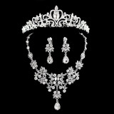 Silver-Plated Crystal and Rhinestone Tiara, Necklace & Earrings Wedding Jewelry Set