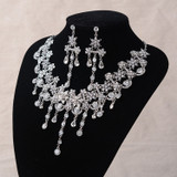 Silver-Plated Crystal Flower and Rhinestone Necklace & Earrings Jewelry Set