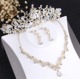 Baroque Crystal and Vintage Gold Tiara, Necklace & Earrings Wedding Jewelry Set