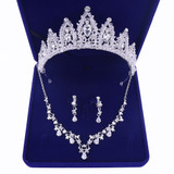 Silver-Plated Rhinestone and Crystal Tiara, Necklace & Earrings Wedding Jewelry Set