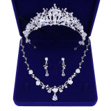 Silver-Plated Rhinestone and Crystal Tiara, Necklace & Earrings Wedding Jewelry Set