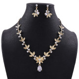 Baroque Gold/Silver, Crystal, Pearl and Rhinestone Tiara, Necklace & Earrings Wedding Jewelry Set