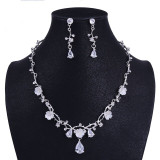 Silver-Plated Crystal, Leaf, Pearl and Rhinestone Tiara, Necklace & Earrings Wedding Jewelry Set