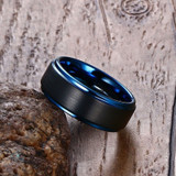 8mm Black Brushed Matte Blue Tungsten Carbide and Blue Cubic Zirconia Wedding Ring Set 8mm Black Brushed Matte Blue Tungsten Carbide and Blue Cubic Zirconia Wedding Ring Set