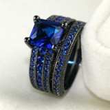 8mm Black Brushed Matte Blue Tungsten Carbide and Blue Cubic Zirconia Wedding Ring Set 8mm Black Brushed Matte Blue Tungsten Carbide and Blue Cubic Zirconia Wedding Ring Set