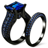8mm Black Brushed Matte Blue Tungsten Carbide and Blue Cubic Zirconia Wedding Ring Set 8mm Black Brushed Matte Blue Tungsten Carbide and Blue Cubic Zirconia Wedding Ring Set