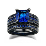 8mm Black Brushed Matte Blue Tungsten Carbide and Blue Cubic Zirconia Wedding Ring Set 8mm Black Brushed Matte Blue Tungsten Carbide and Blue Cubic Zirconia Wedding Ring Set