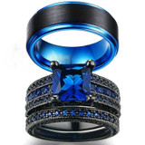 8mm Black Brushed Matte Blue Tungsten Carbide and Blue Cubic Zirconia Wedding Ring Set 8mm Black Brushed Matte Blue Tungsten Carbide and Blue Cubic Zirconia Wedding Ring Set