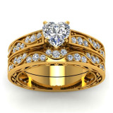 Gold Celtic Dragon Inlay and Heart Cubic Zirconia Stainless Steel Wedding Ring Set Gold Celtic Dragon Inlay and Heart Cubic Zirconia Stainless Steel Wedding Ring Set