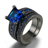 Black Celtic Dragon Inlay and Blue Cubic Zirconia Stainless Steel Wedding Ring Set