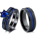 8mm Blue & Black Tungsten Carbide and Blue Cubic Zirconia Wedding Ring Set 8mm Blue & Black Tungsten Carbide and Blue Cubic Zirconia Wedding Ring Set