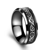 Silver Celtic Dragon Inlay and Black Cubic Zirconia Stainless Steel Wedding Ring Set Silver Celtic Dragon Inlay and Black Cubic Zirconia Stainless Steel Wedding Ring Set